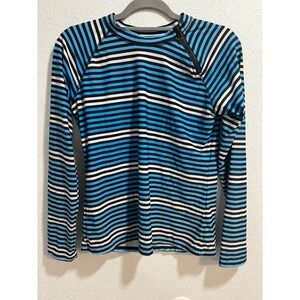 Cabana Life Rashguard Swim Top‎ Blue Gray Stripe Zip Neck Size L